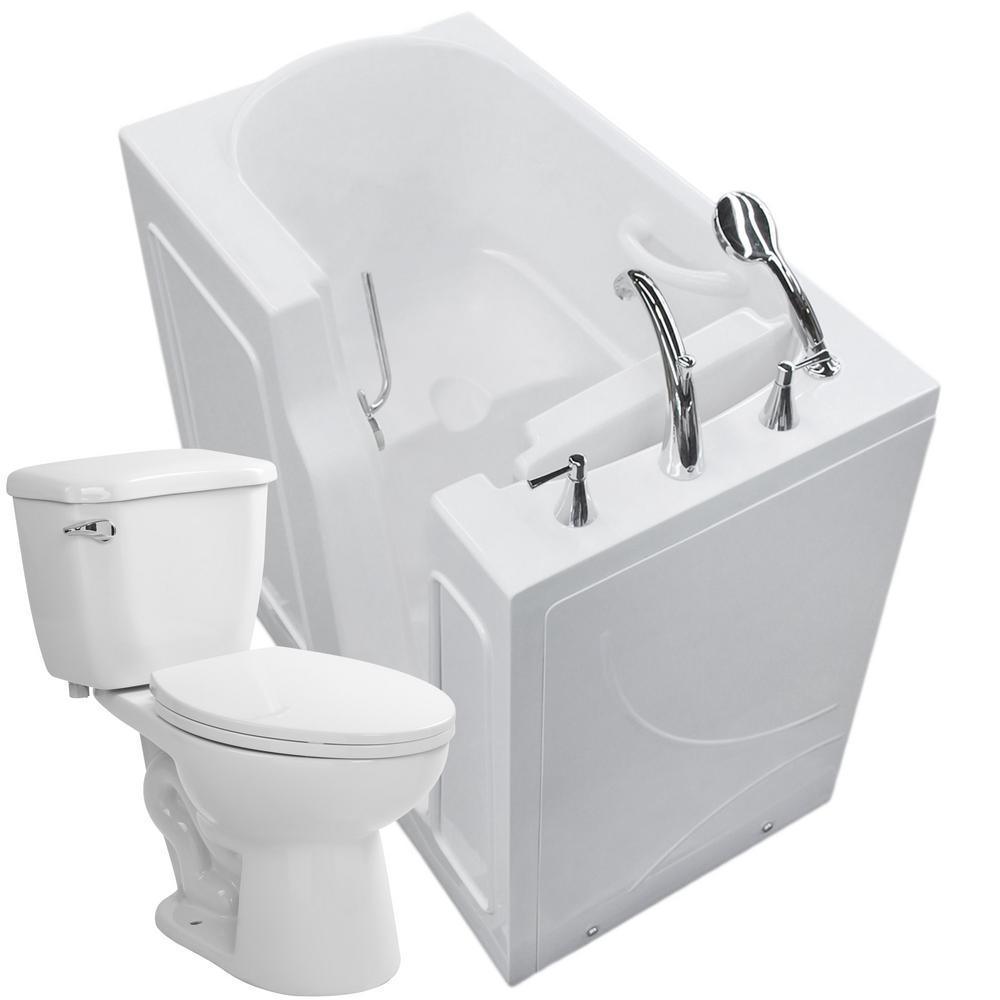 45.75 in. Walk-In Non-Whirlpool Bathtub in White with 1.28 GPF Single Flush Toilet
