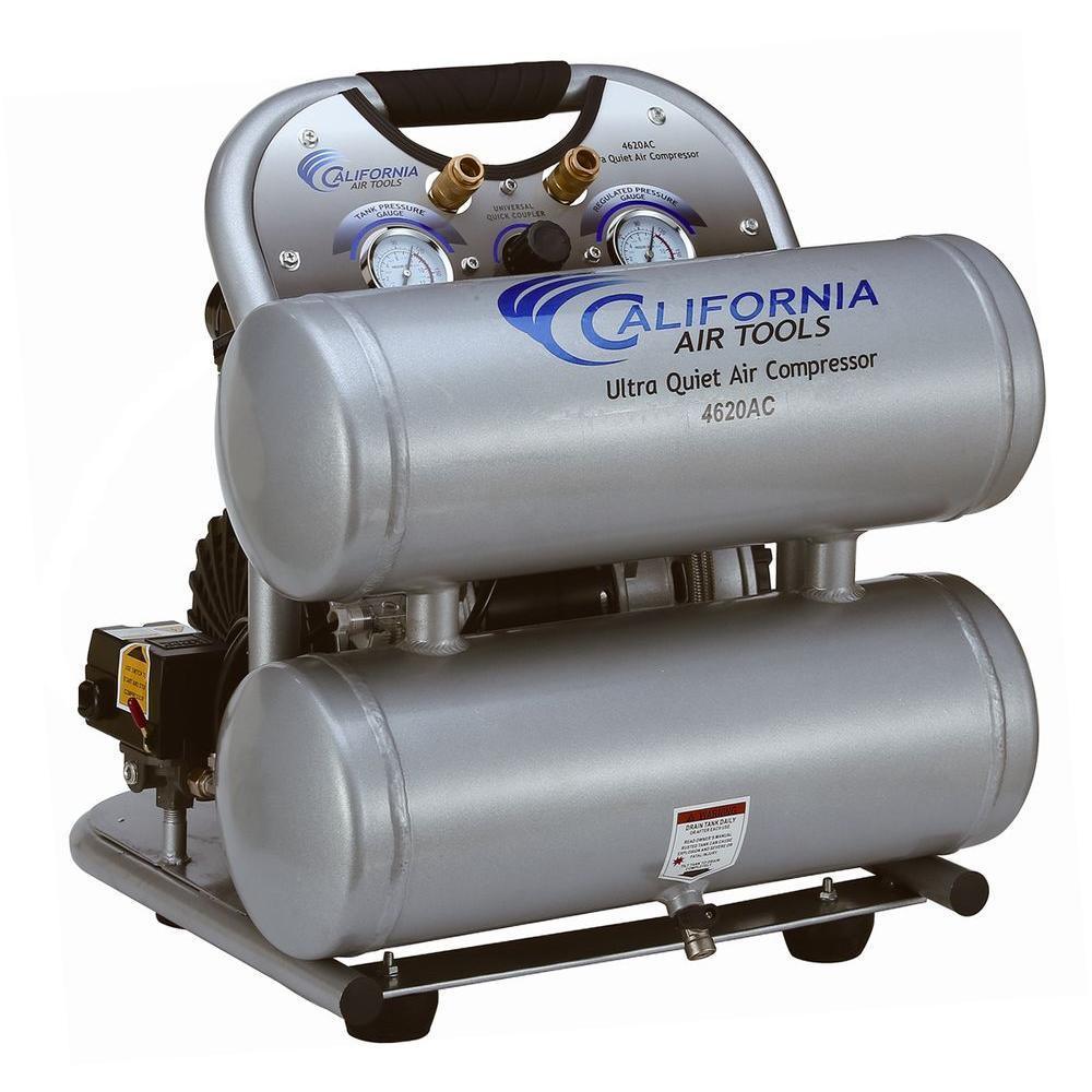 4620AC Ultra Quiet and Oil-Free 2.0 Hp, 4.6 Gal. Aluminum Twin Tank Electric Portable Air Compress