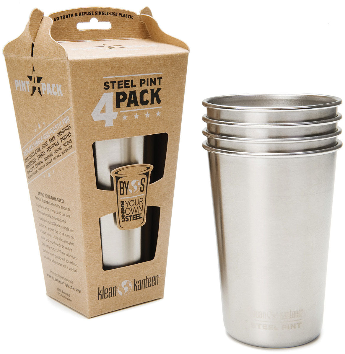 Klean Kanteen Pint Brushed 4-Pack: Durable Stainless Steel Cups & Mugs Set
