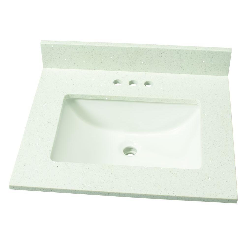 25 in. W Engineered Stone Single Sink Vanity Top in Sparkling White with White Sink
