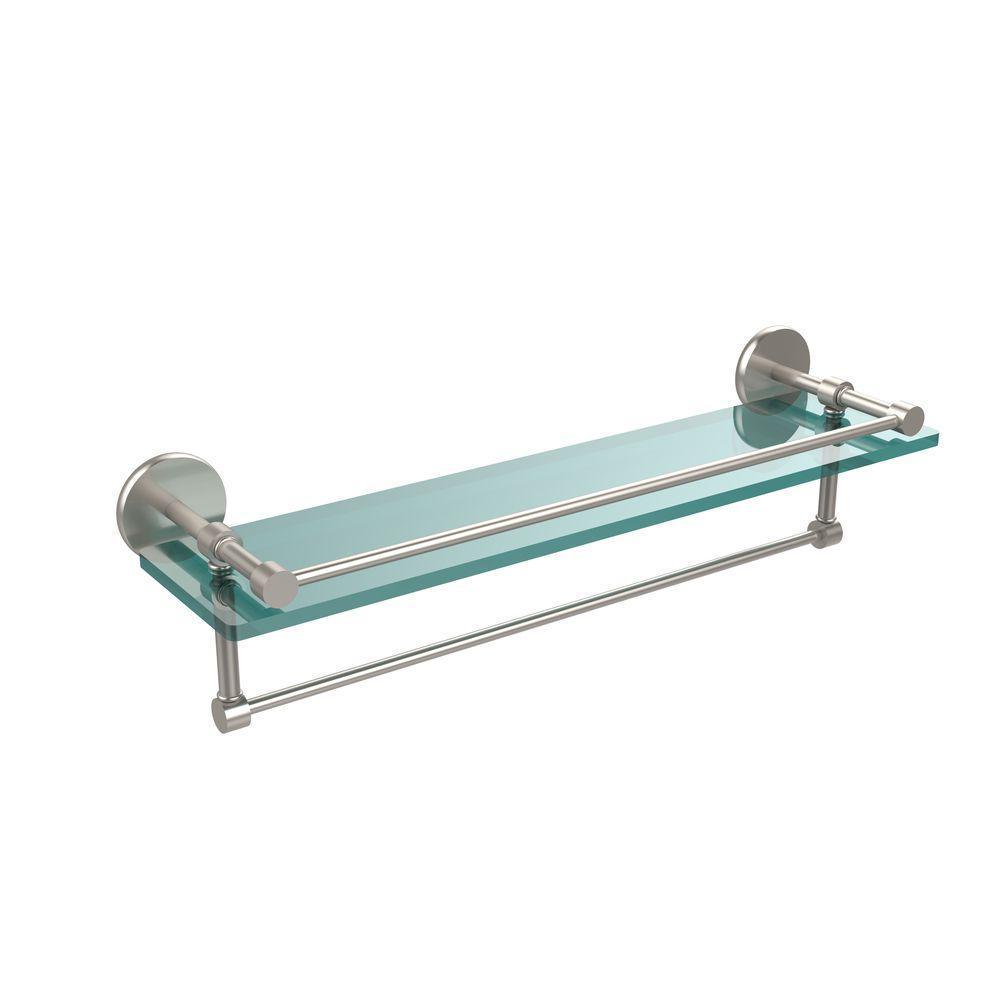 22 in. L x 5 in. H x 5 in. W Gallery Clear Glass Bathroom Shelf with Towel Bar in Satin Nickel