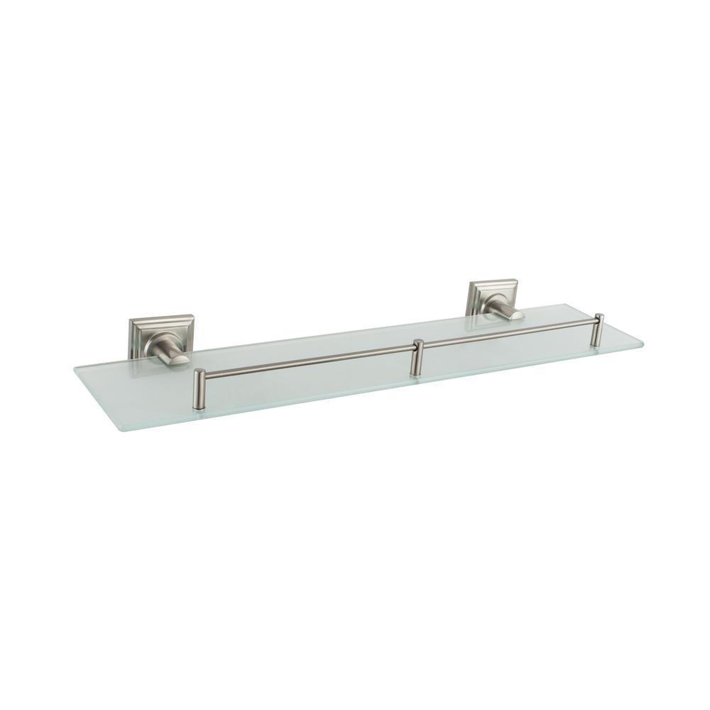 Square 20 in. Frosted Glass Shelf with Rail in Satin Nickel