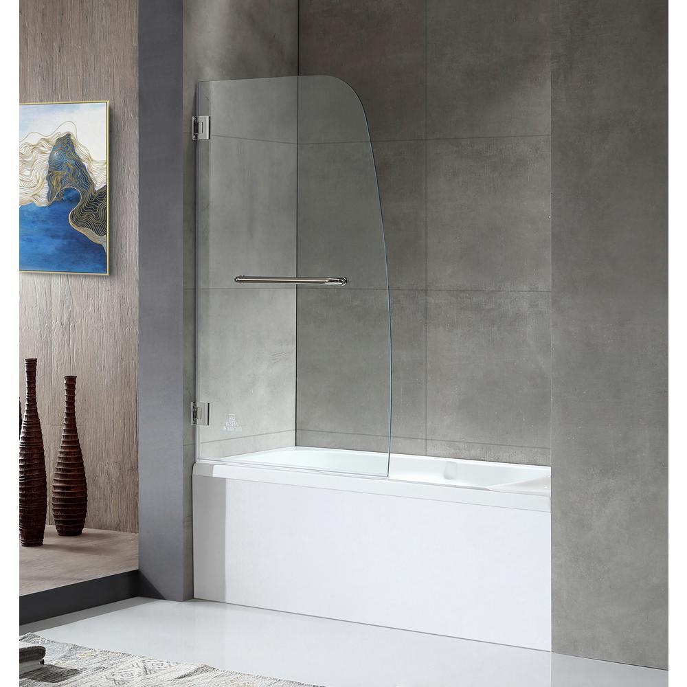 Vensea Series 34 in. x 58 in. Frameless Hinged Bathtub Door in Chrome