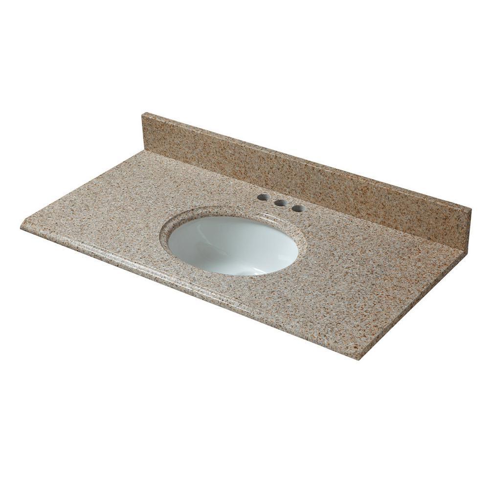 37 in. W x 19 in. D Granite Vanity Top in Beige with White Basin