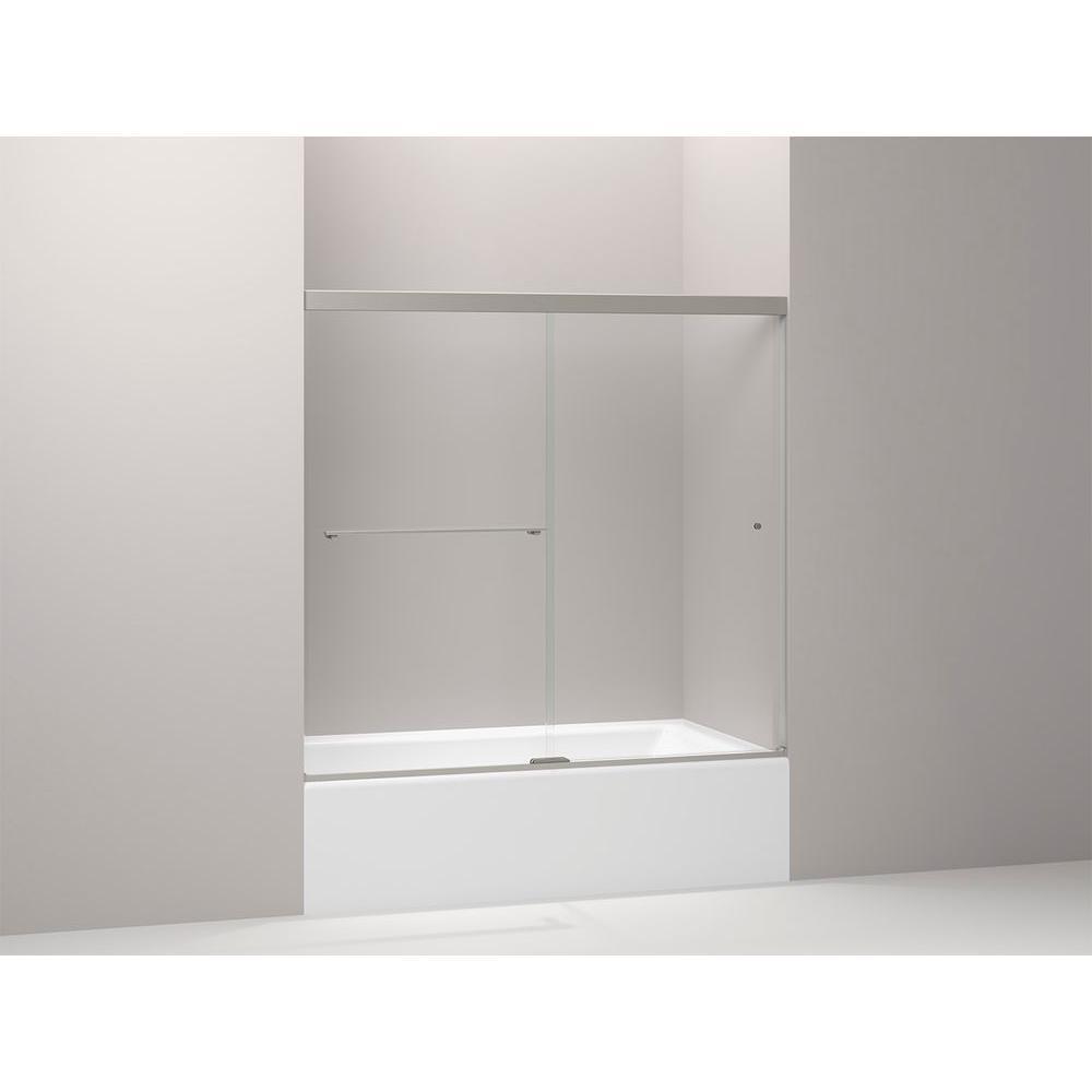 Revel 59-5/8 in. x 55-1/2 in. Frameless Sliding Bathdoor in Anodized Brushed Nickel with Handle