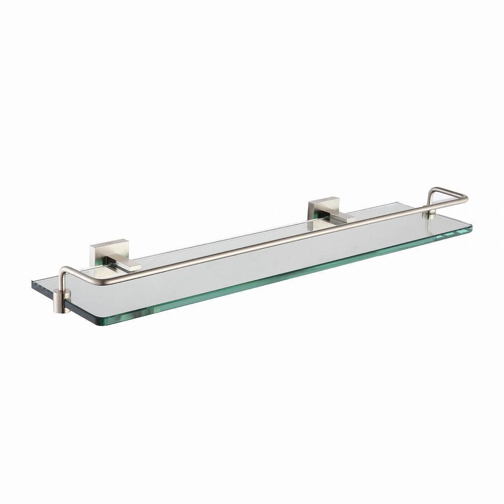 Aura Bathroom Shelf with Railing in Brushed Nickel