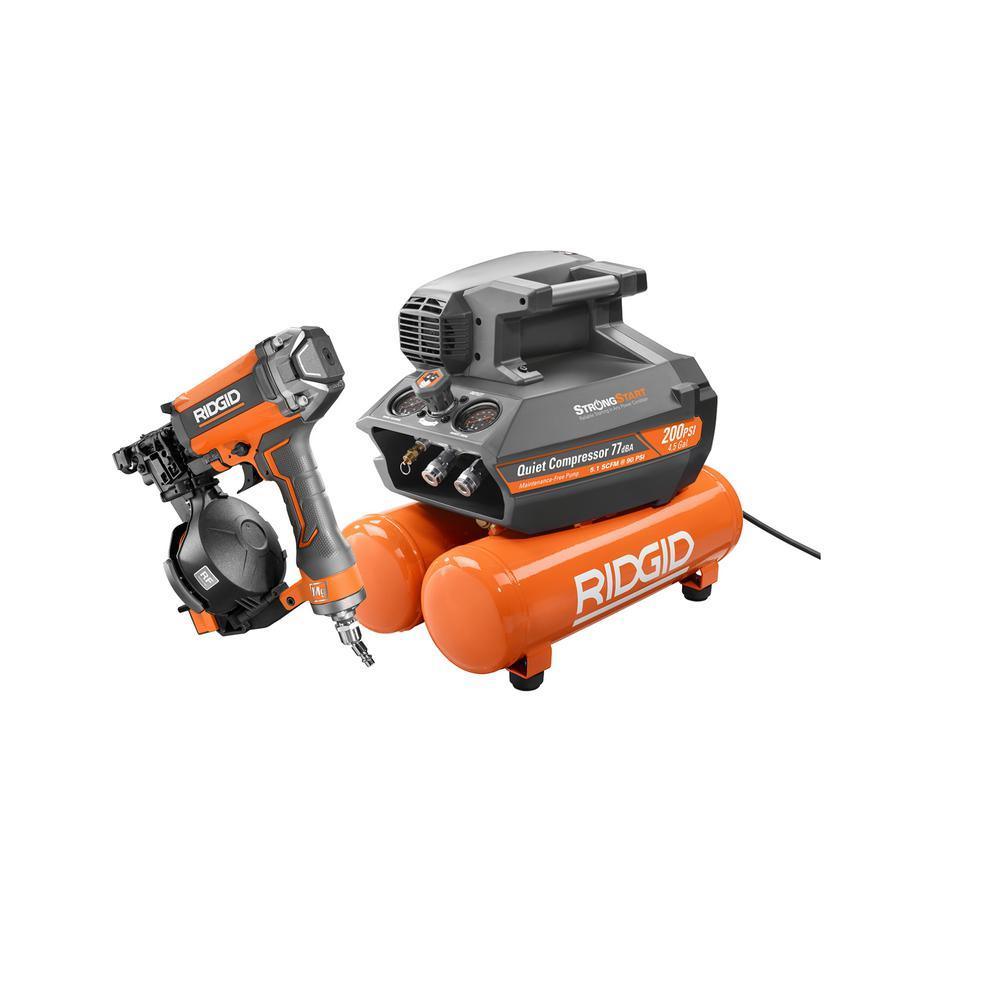 4.5 Gal. Portable Electric Strong Start Air Compressor with 15° 1-3/4 in. Coil Roofing Nailer