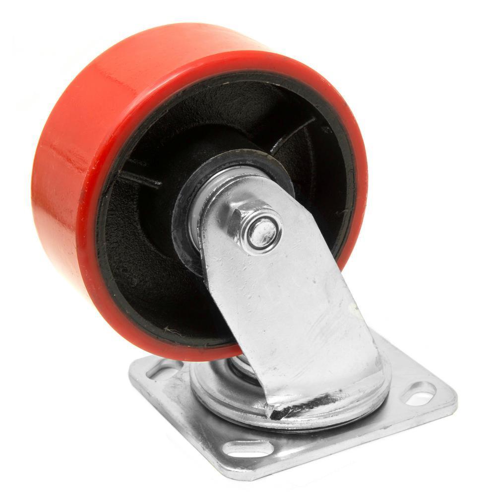 5 in. 660 lbs. Capacity Cast Iron and Polyurethane Double-Bearing Swivel Plate Caster