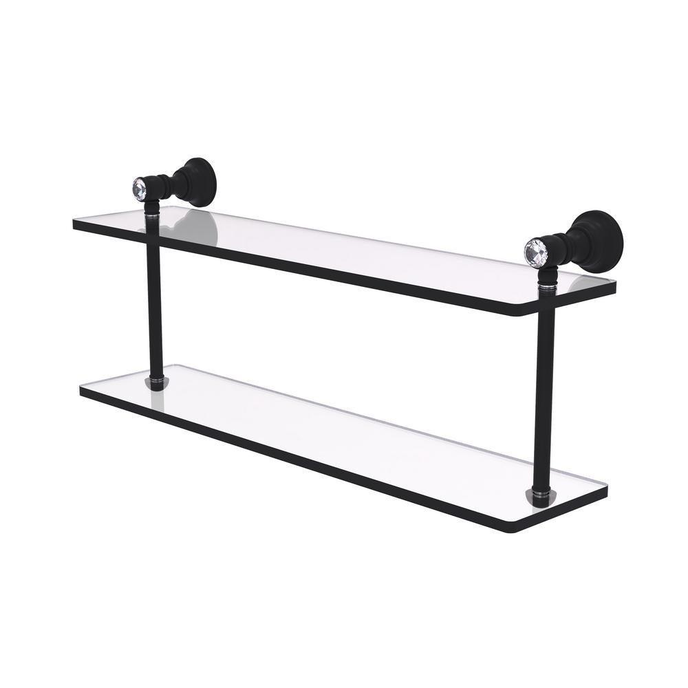 Carolina Crystal 22 in., 2-Tiered Glass Shelf in Matte Black