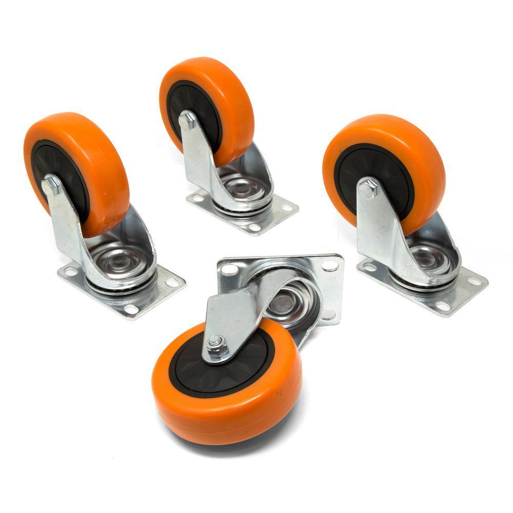 4 in. 285 lbs. Capacity Polyurethane Single-Bearing Swivel Plate Caster (4-Pack)