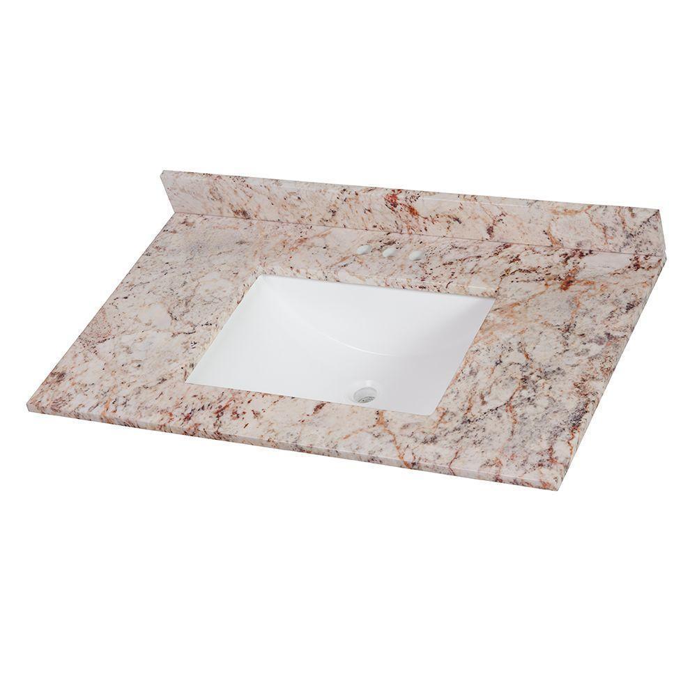 37 in. W x 22 in. D Stone Effects Vanity Top in Rustic Gold with White Sink