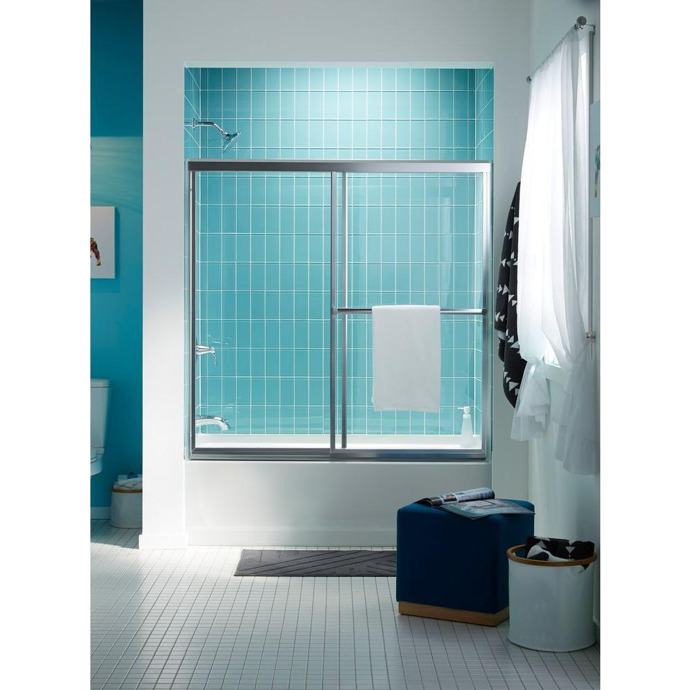 Prevail 59-3/8 in. x 56-3/8 in. Framed Sliding Tub/Shower Door in Silver with Handle