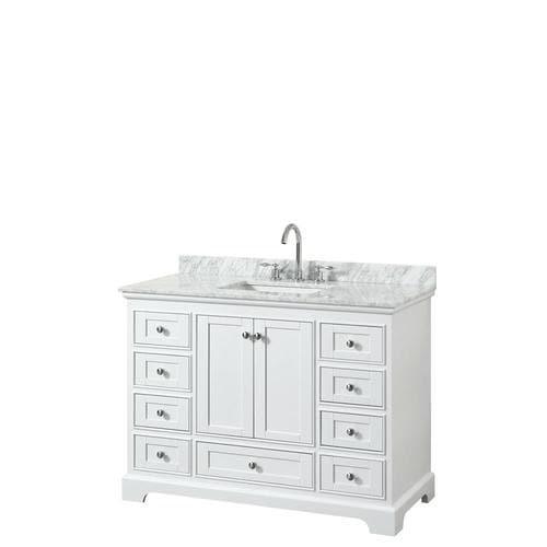 Wyndham Collection Deborah 48-in White Single Sink Bathroom Vanity with White Carrara Natural Marble Top