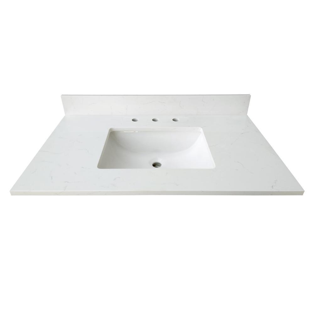31 in. W x 22 in. D x 0.75 in. H Quartz Vanity Top in Carrara White with White Basin