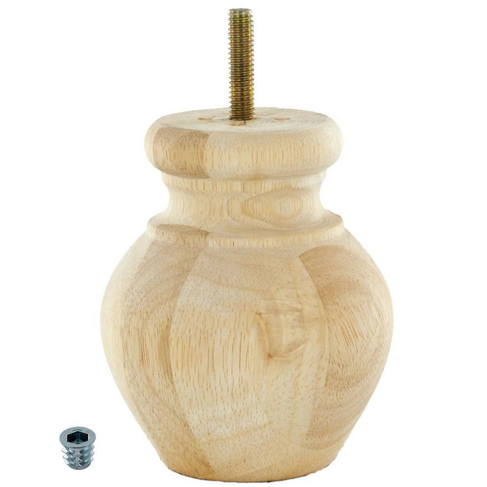 4-1/2 in. x 3-1/4 in. Unfinished Solid Hardwood Round Bun Foot