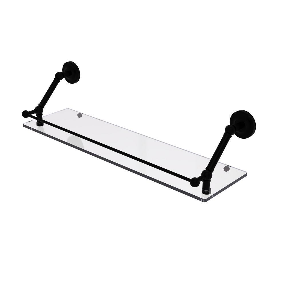 Prestige Regal 30 in. Floating Glass Shelf with Gallery Rail in Matte Black