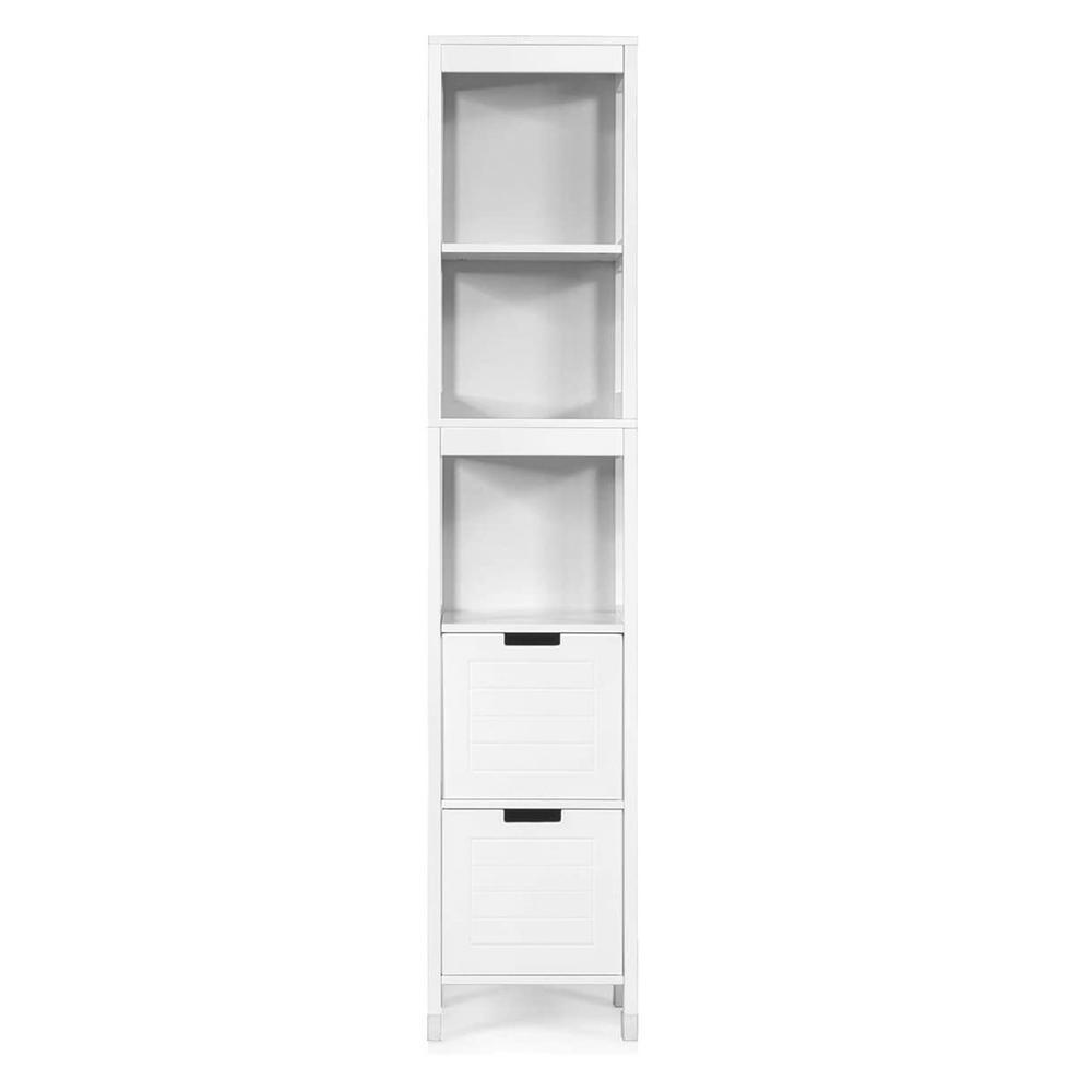 12 in. W x 12 in. L x 57 in. H Freestanding 5-Tier Multifunctional Linen Cabinet with 2 Drawers in White