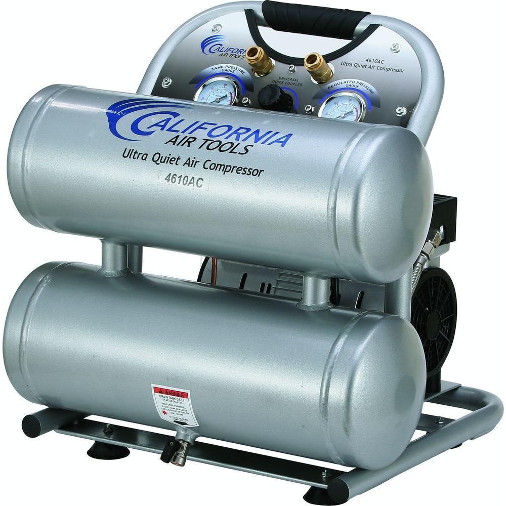 4610AC Ultra Quiet and Oil-Free 1.0 Hp, 4.6 Gal. Aluminum Twin Tank Electric Portable Air Compressor