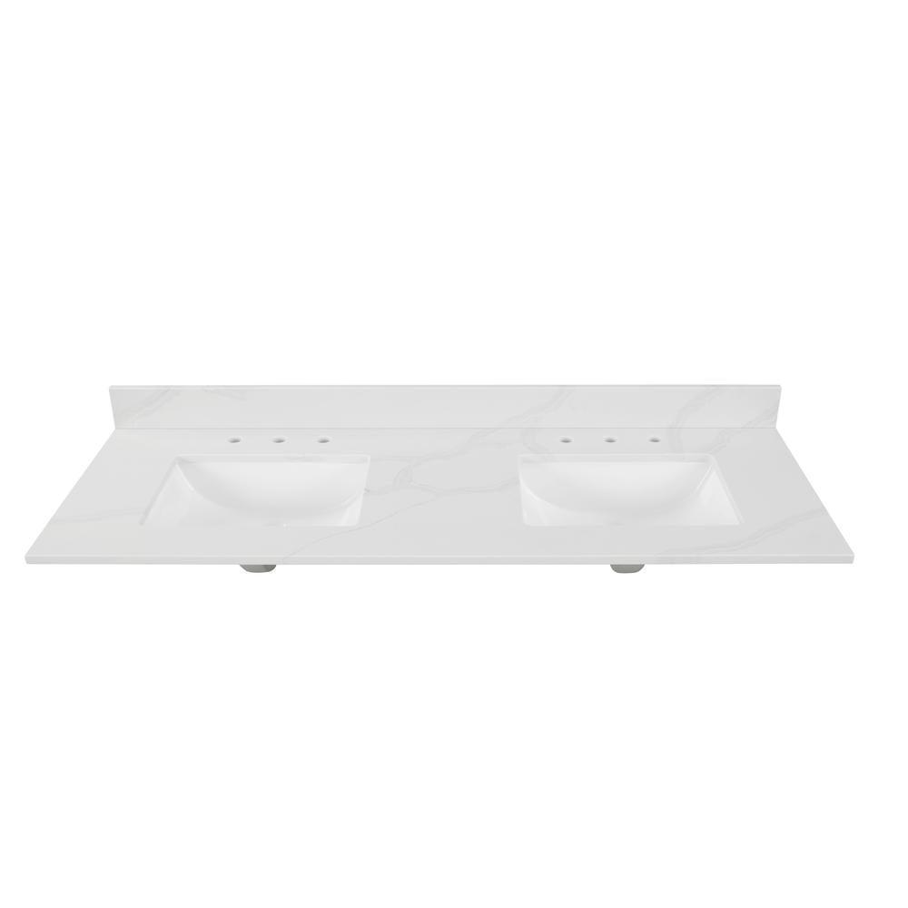 73 in. W x 22 in. D x 0.75 in. H Quartz Vanity Top in Statuario White with White Basins