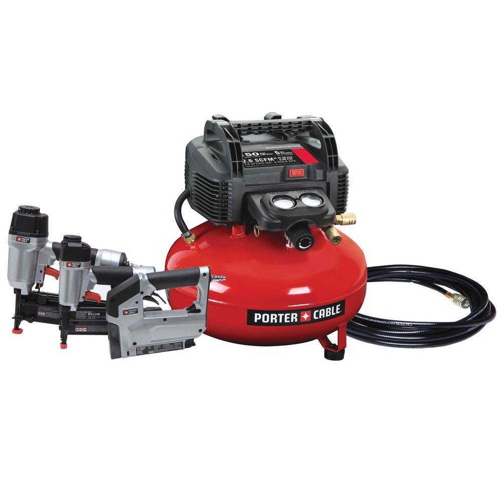 6 Gal. 150 PSI Portable Electric Air Compressor, 16-Gauge Nailer, 18-Gauge Nailer and 3/8 in. Stapler Combo Kit (3-Tool)