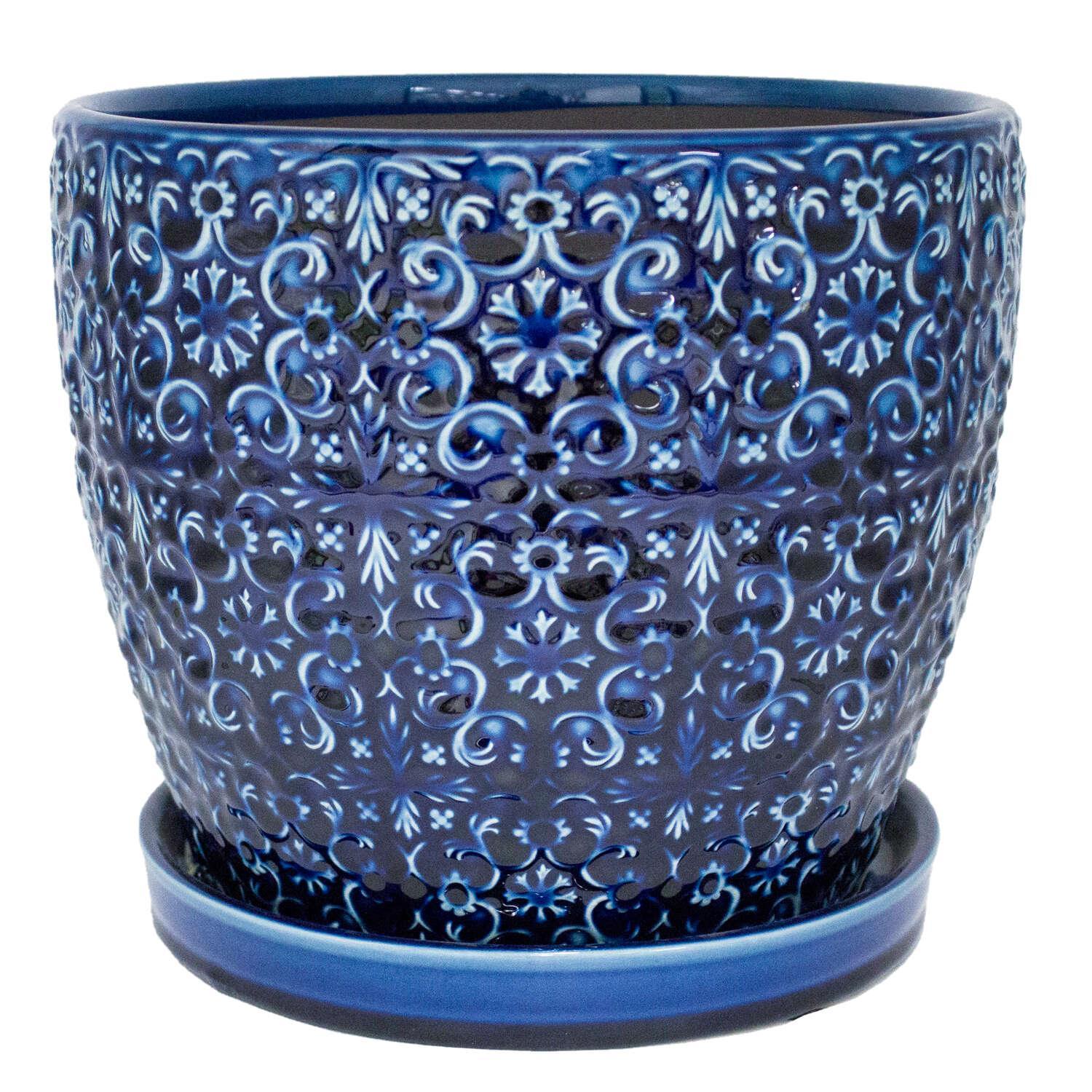 Trendspot Mediterranean 12 in. D Ceramic Planter Blue