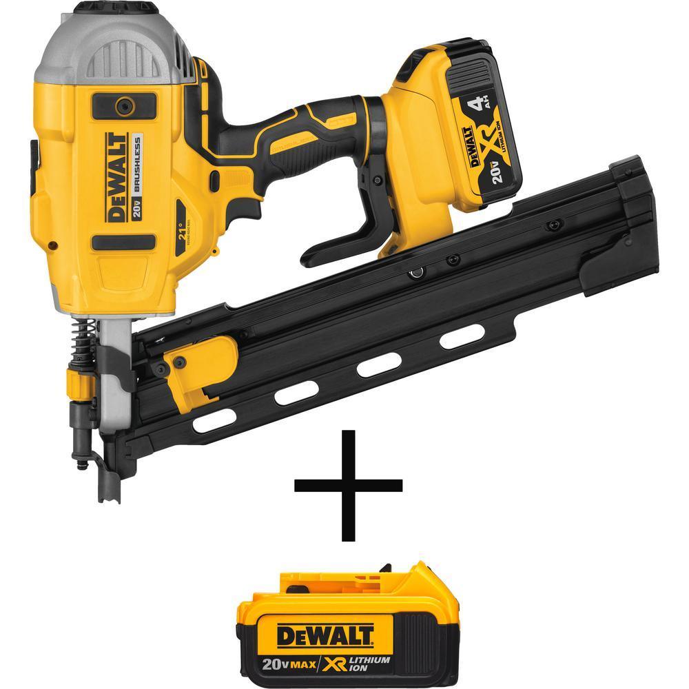 20-Volt MAX 21-Degree Lithium-Ion Cordless Framing Nailer w/ Bonus 20-Volt 4.0 Ah Battery Pack