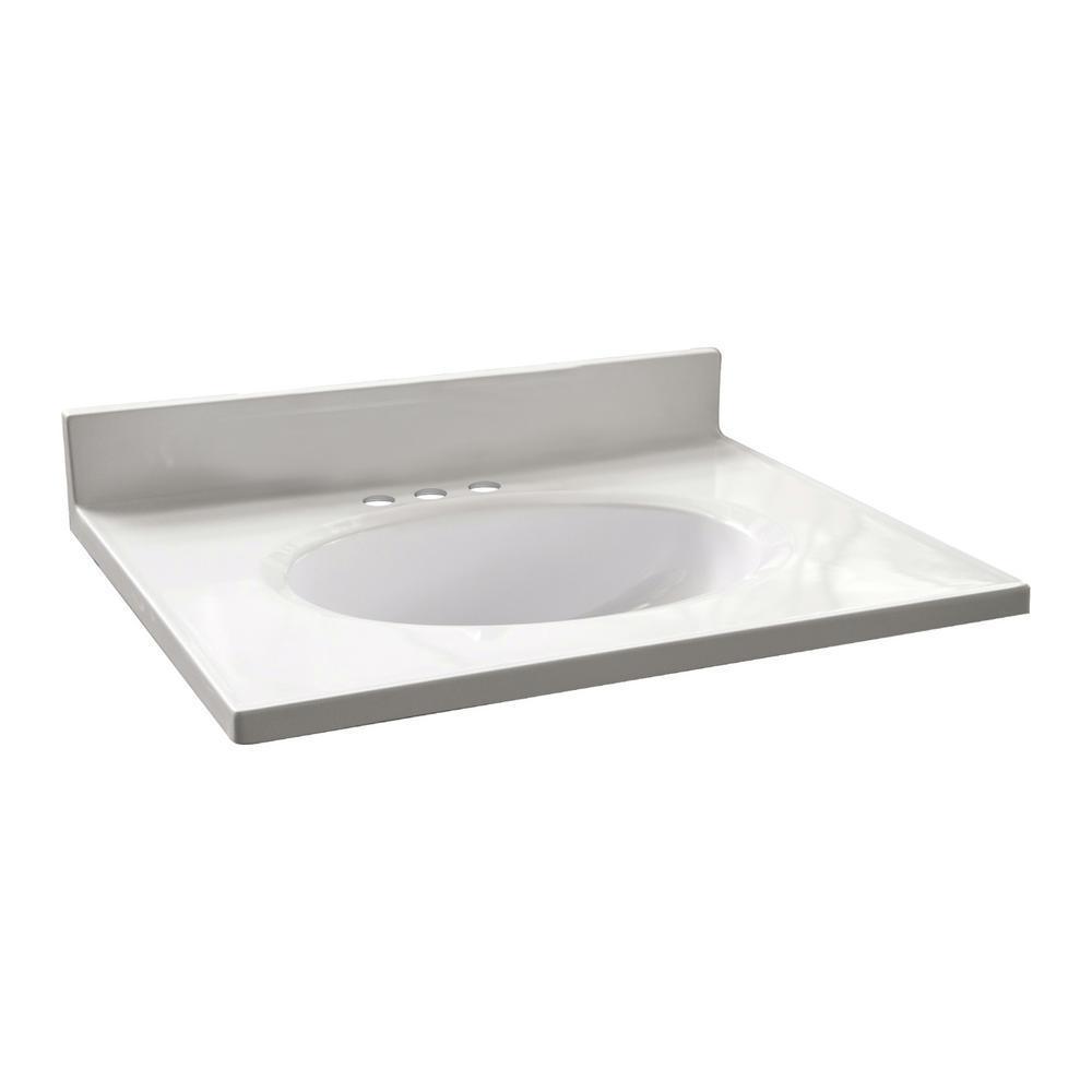 25 in. W x 19 in. D Cultured Marble Vanity Top in Solid White with Solid White Basin with 4 in. Faucet Centerset