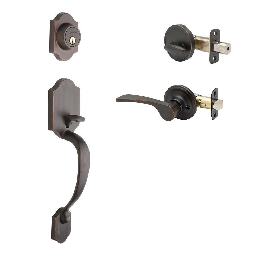 Soft Contemporary Tuscan Bronze Door Handleset with Right Hand Scandinavian Lever Trim