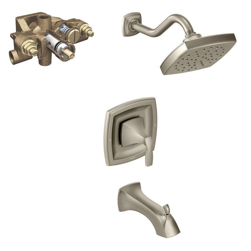 Voss Single-Handle 1-Spray Moentrol Tub and Shower Faucet Trim Kit with Valve in Brushed Nickel (Valve Included)