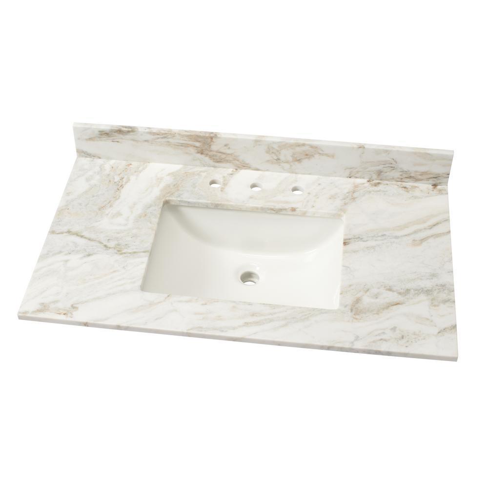 37 in. W Marble Single Sink Vanity Top in Arabescato Venato with White Sink