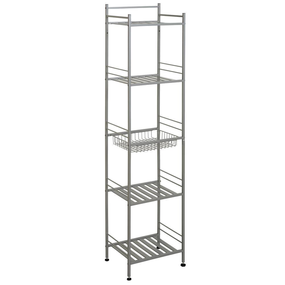 Slat Style 14 in. W x 11 in. D x 58.5 in. H Towel Tower in Nickel