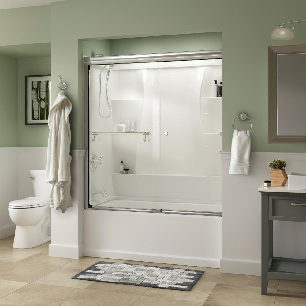 Portman 60 in. x 58-1/8 in. Semi-Frameless Traditional Sliding Bathtub Door in Chrome with Clear Glass