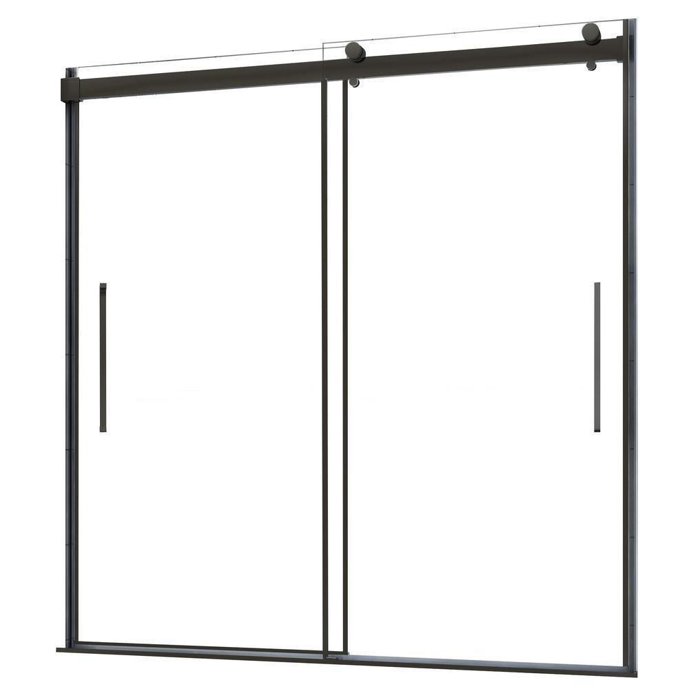 Lagoon 60 in. W x 63 in. H Semi-Frameless Sliding Bathtub Door in Matte Black with Vertical Handle