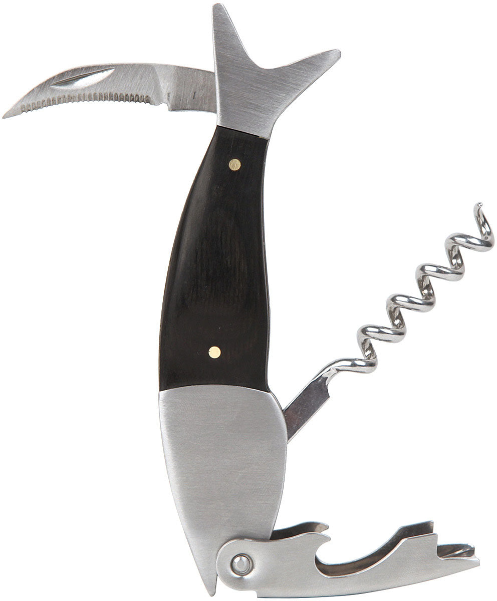 Kikkerland Dark Wood Fish Corkscrew - Stylish and Functional Wine Opener