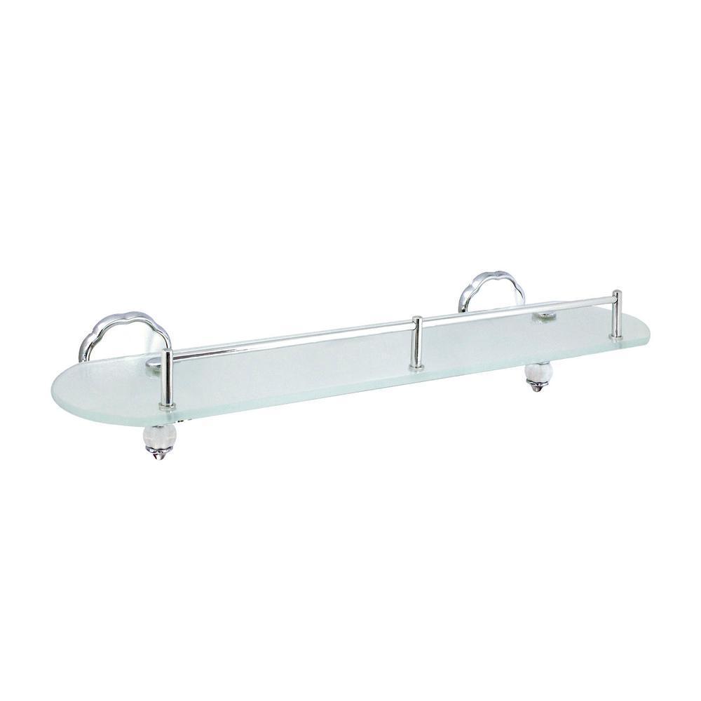 FLORA 20 in. W Frosted Glass Shelf with Rail in White Porcelain and Polished Chrome