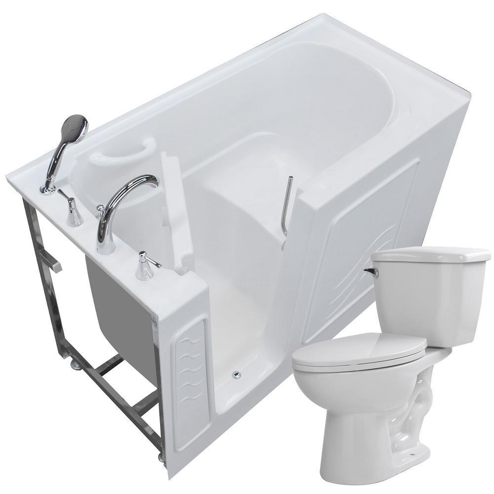 60 in. Walk-In Non-Whirlpool Bathtub in White with 1.28 GPF Single Flush Toilet