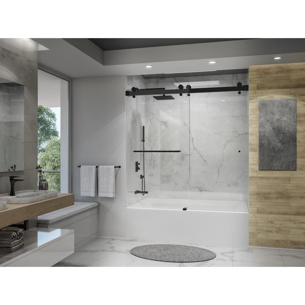 Luna 58 in. - 60 in. W x 60-1/2 in. H Frameless Bypassing Sliding Tub Door in Matte Black