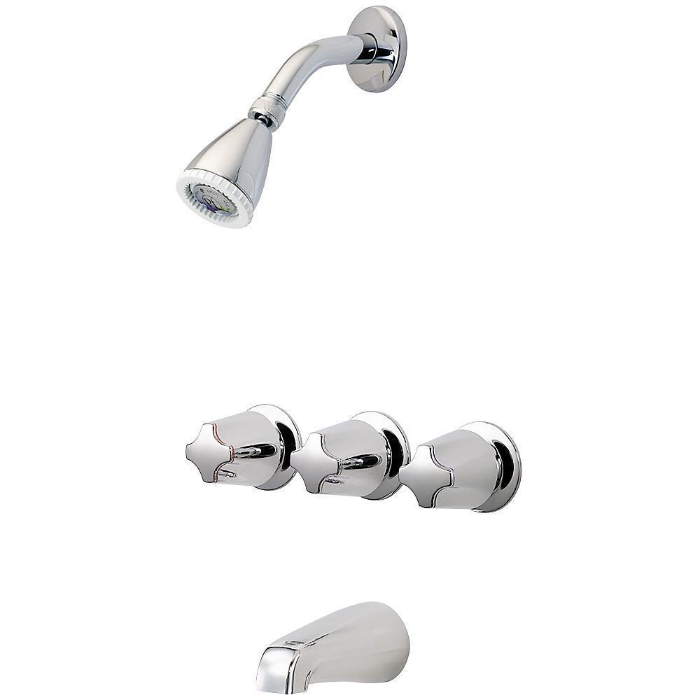 3-Handle 1-Spray Tub and Shower Faucet with Metal Knob Handles in Polished Chrome (Valve Included)