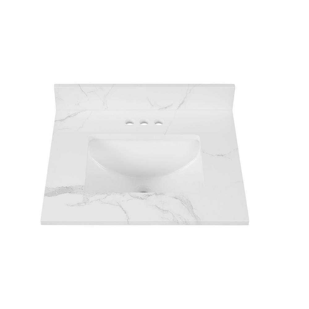 25 in. W x 22 in. D x 0.75 in. H Engineered Marble Vanity Top in Calacatta White with White Basin