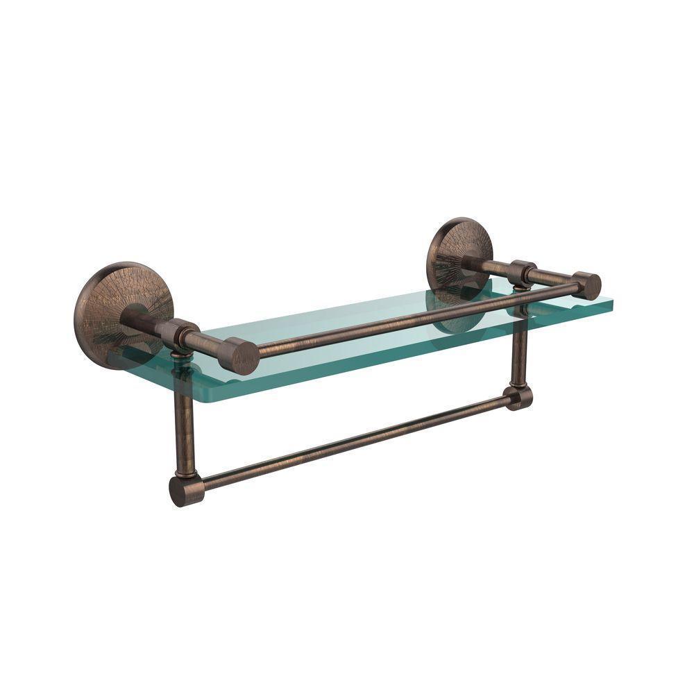 Monte Carlo 16 in. L x 5 in. H x 5 in. W Clear Glass Bathroom Shelf with Towel Bar in Venetian Bronze
