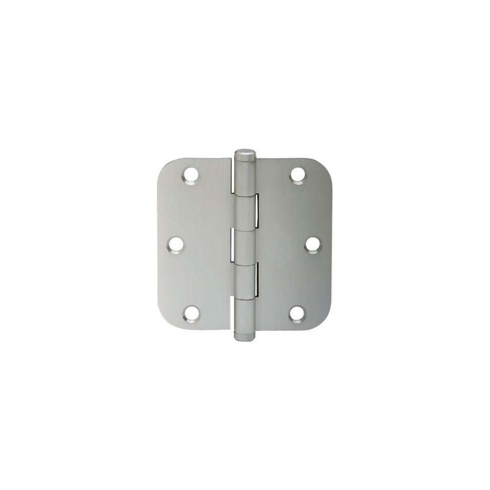 3.5 in. x 1/4 in. Radius Satin Nickel Round Hinges (3 per Pack)