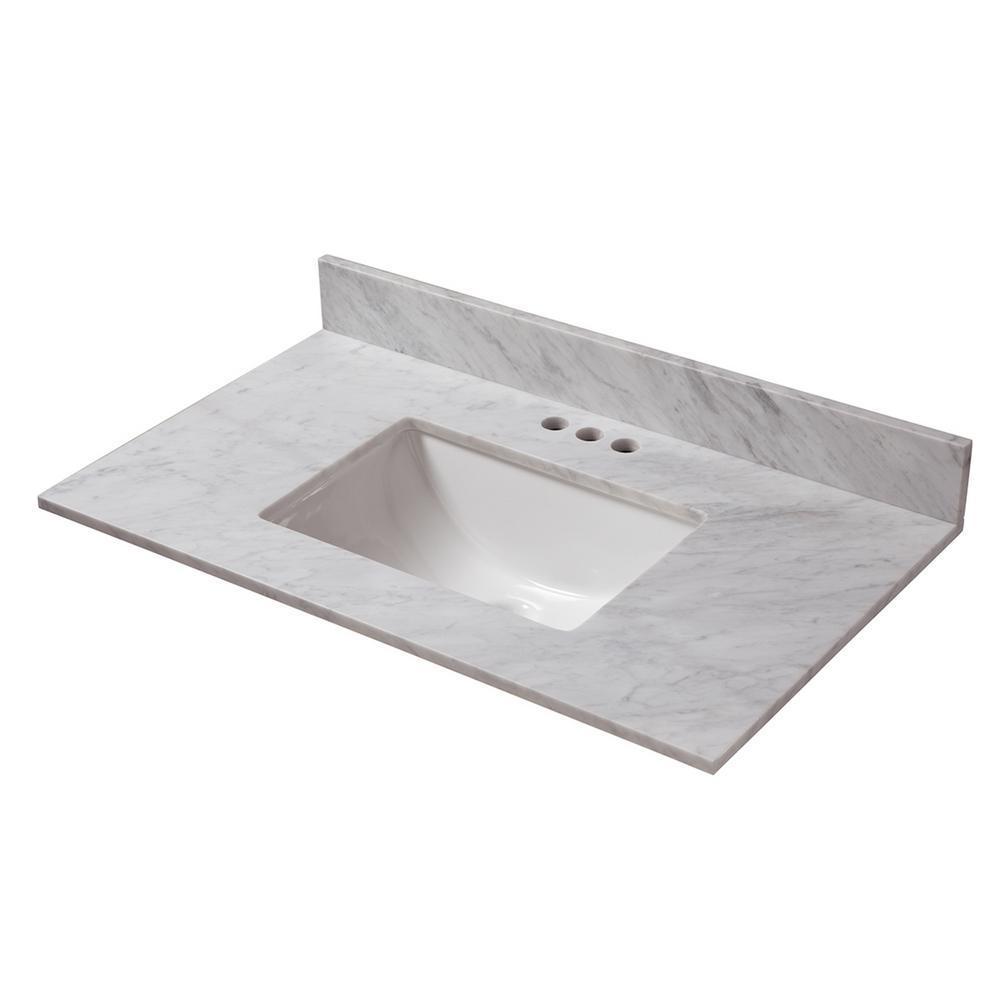31 in. W x 19 in. D Marble Vanity Top in Carrara with White Trough Basin