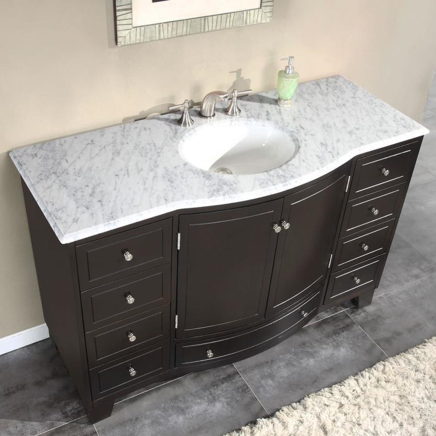 Silkroad Exclusive 55-in Dark Espresso Single Sink Bathroom Vanity with Carrara White Natural Marble Top