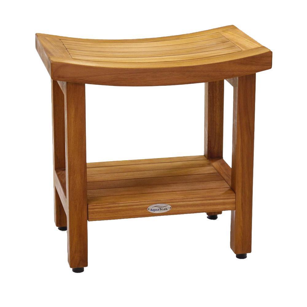 Patented 18 in. Wide Sumba Teak Walk In ShowerSeat with Shelf