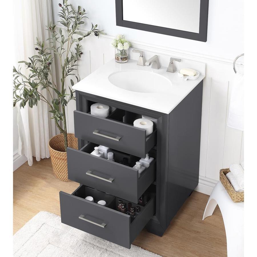 OVE Decors Floyd 24-in Dark Charcoal Single Sink Bathroom Vanity with White Cultured Marble Top