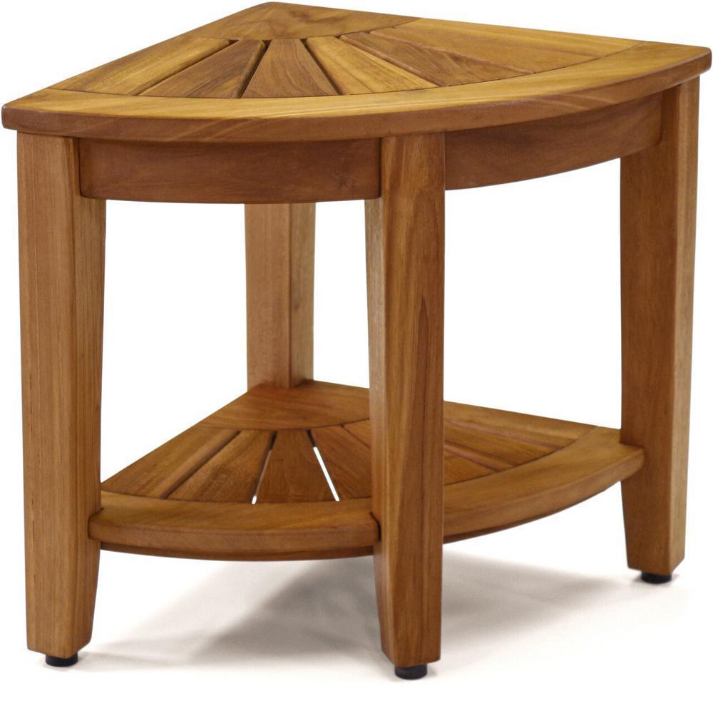 The Original 15.5 in. Kai Corner Teak Shower Bench with Shelf