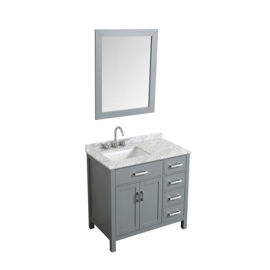 Beaumont Decor Hampton 37-in Gray Single Sink Bathroom Vanity with White Natural Marble Top (Mirror Included)