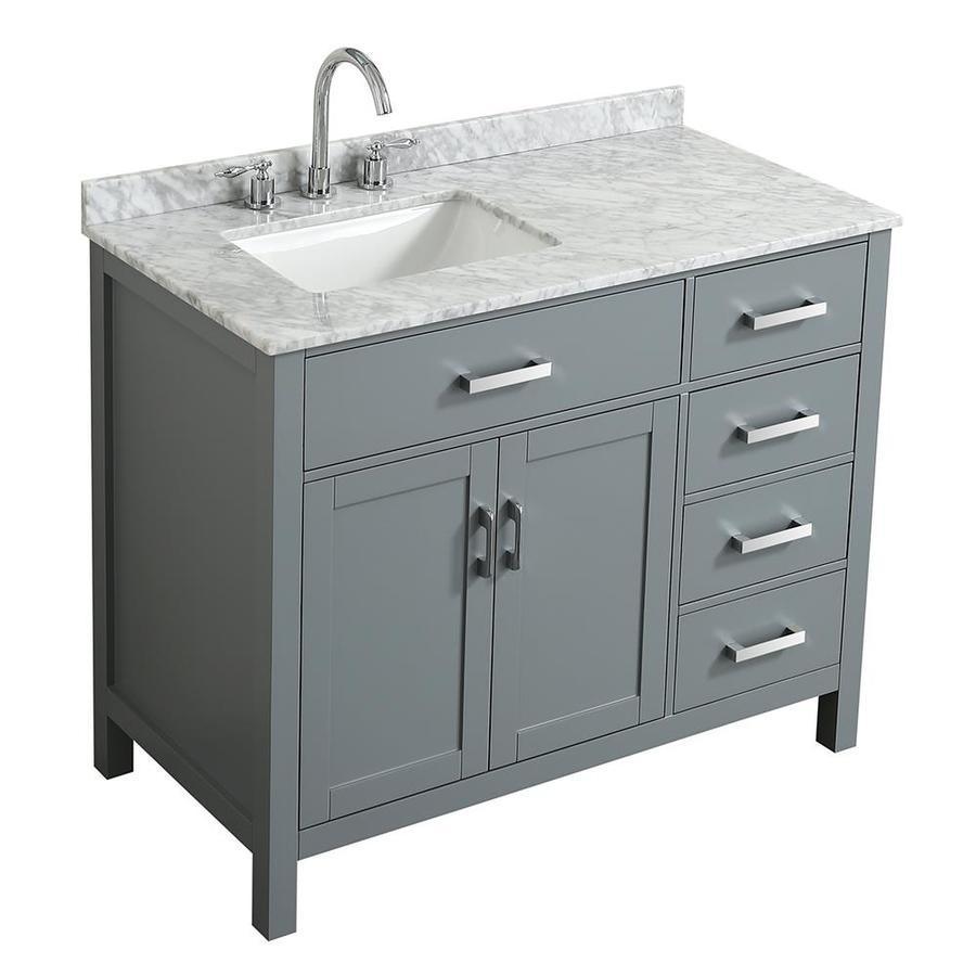 Beaumont Decor Hampton 43-in Gray Single Sink Bathroom Vanity with White Natural Marble Top