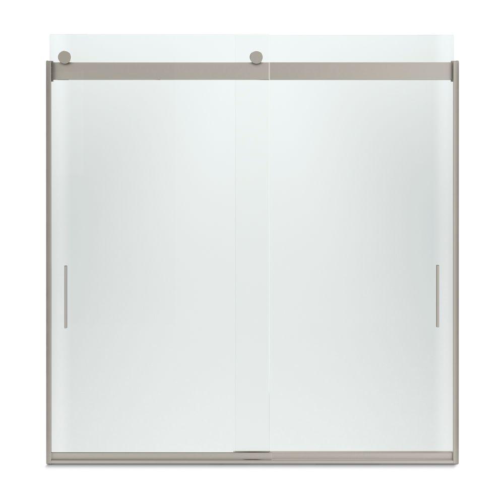 Levity 59 in. x 62 in. Semi-Frameless Sliding Tub Door in Nickel with Handle