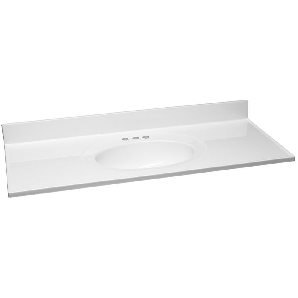 49 in. W x 22 in. D Cultured Marble Vanity Top in Solid White with Solid White Basin